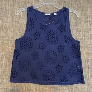JACK WILLS Blue Crop Top Eyelet Sleeveless  4 NWOT
